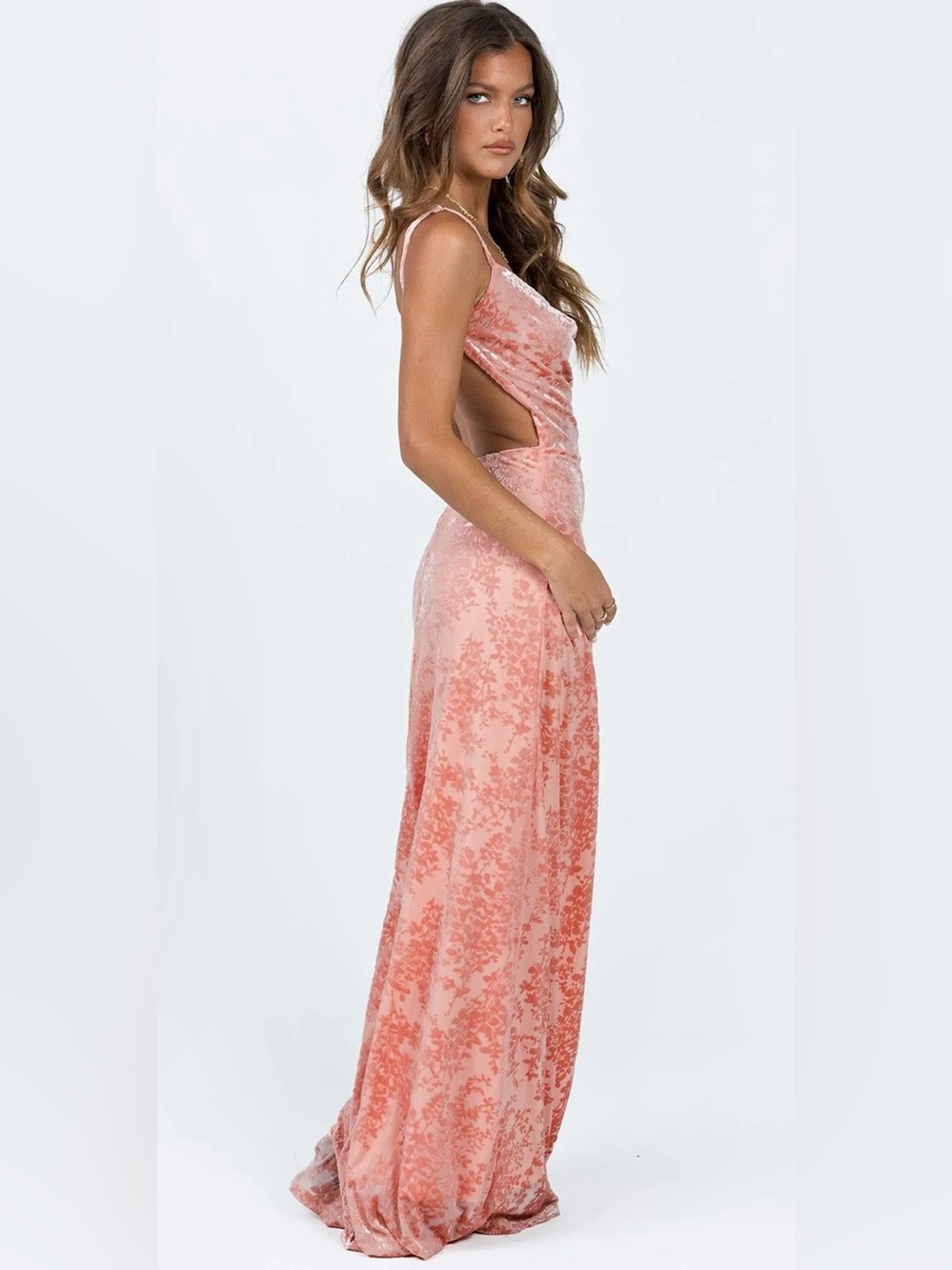 Princess Polly Amiya Pink Velvet burnout  Floral Maxi Dress size 6
